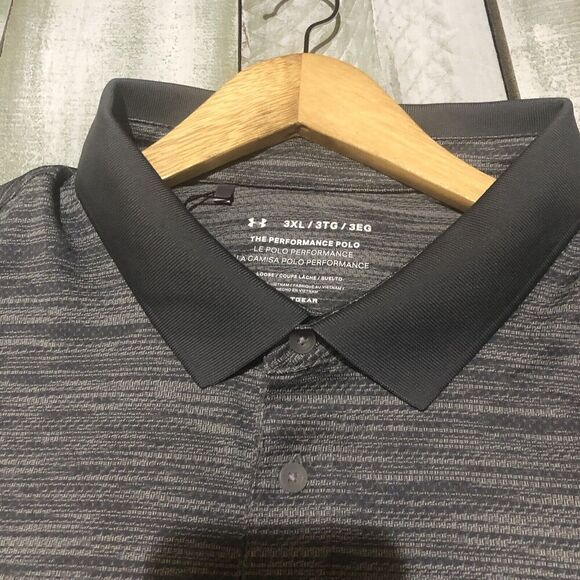 UNDER ARMOUR Polo Shirt Mens 3XL Gray Black Stretch Loose Heatgear - Picture 6 of 13